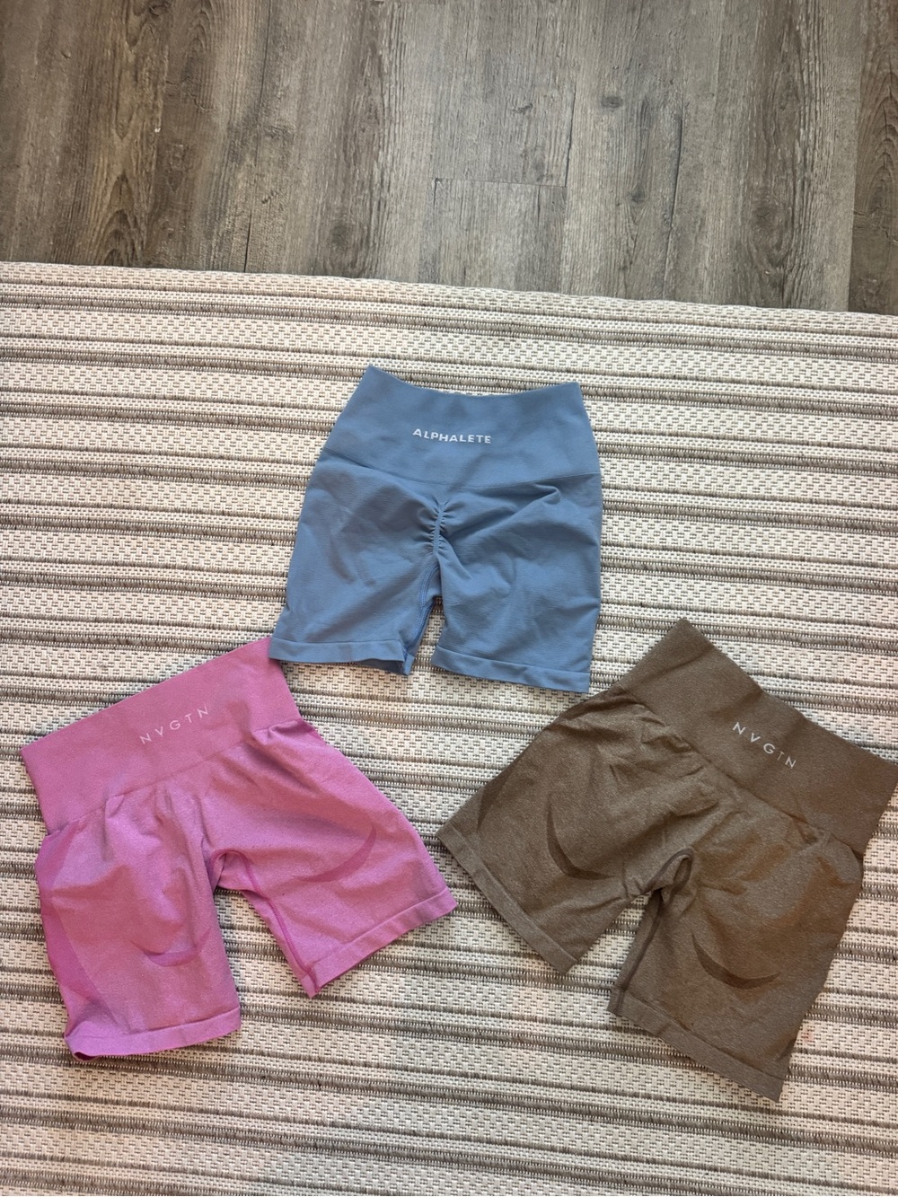 Alphalete Trio: Blue, Pink & Brown Athletic Bike Shorts Set